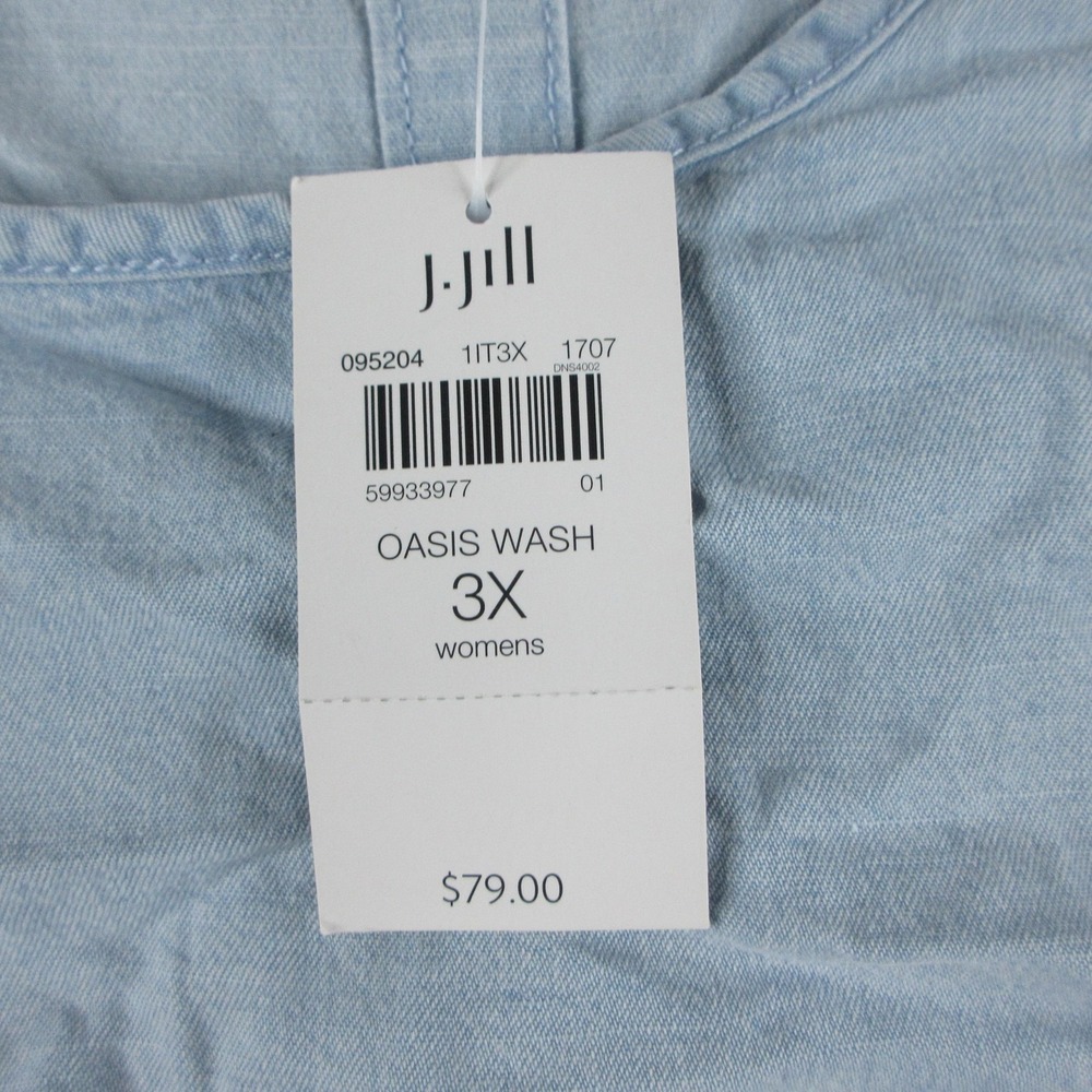 J. Jill Denim Blouse Womens 3X Blue Oasis Wash Short Sleeve Chambray Pocket Top - Picture 3 of 10
